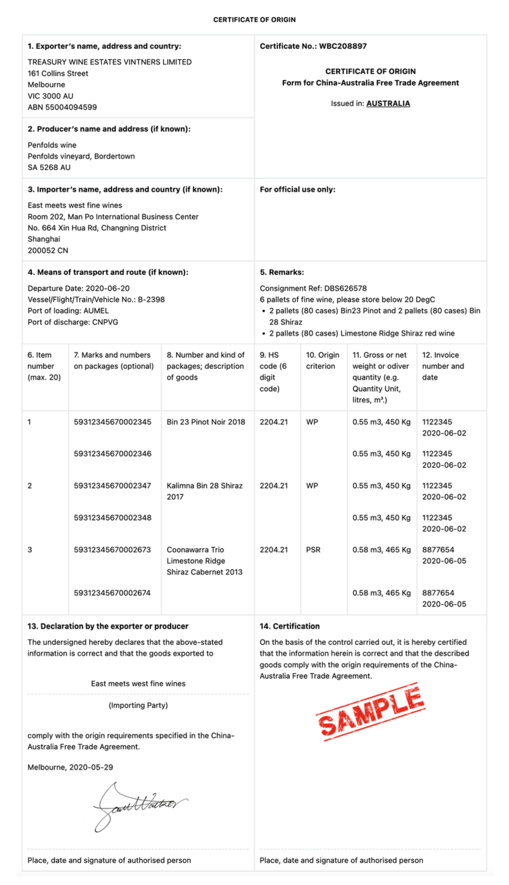 Certificate of Origin