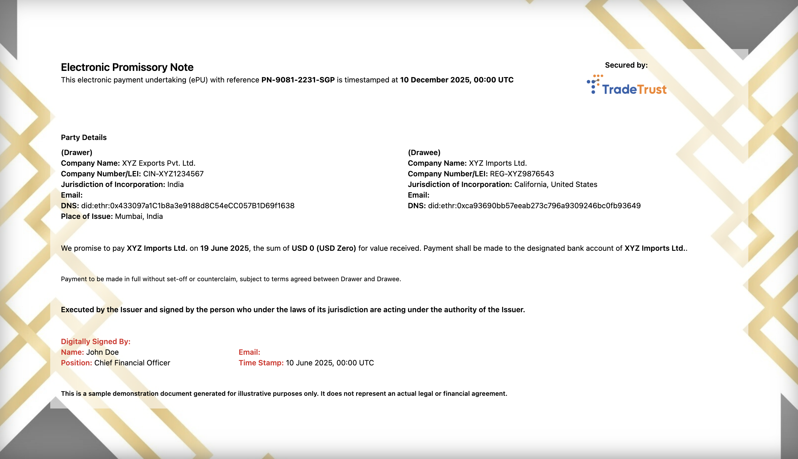 Electronic Promissory Note